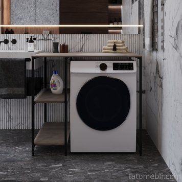Стеллаж полка Бафрум 405 Ferrum-decor для стиральной машины 90x101x60,5 Черный металл ДСП Дуб Кремона Канолло 16 мм (FRD-107613) FRD-107613 фото