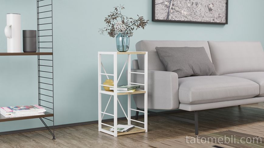 Етажерка 3/34 Ferrum-decor Серії Конект 73x34x28 білий ДСП Дуб Сонома 16мм (FRD-104298) FRD-104298 фото