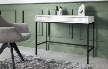 Стіл туалетний Perfect Home Нова / Nova з 2 шухлядами та чорними ніжками T104 Білий (PFH-091266) PFH-091266 фото