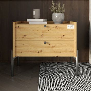 Тумба приліжкова LION Wood з двома шухлядами Дуб Артизан (чорні ножки) (LION-041348) LION-041348 фото