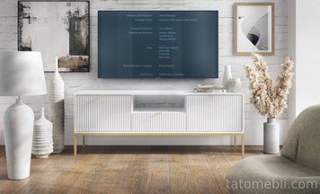 Тумба під телевізор Perfect Home Нова / Nova 2-дверна з 1 шухлядою і золотими ніжками RTV154 Білий (PFH-091224) PFH-091224 фото