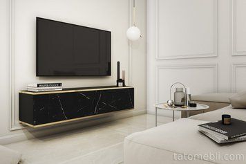 Тумба под телевизор навесная Perfect Home Оро/Oro 2-дверная RTV135 Черный мрамор роял (PFH-091358) PFH-091358 фото