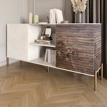 Комод відкритий на золотих металевих ніжках LION Грей Бетон Style/Дерево (LION-042773) LION-042773 фото