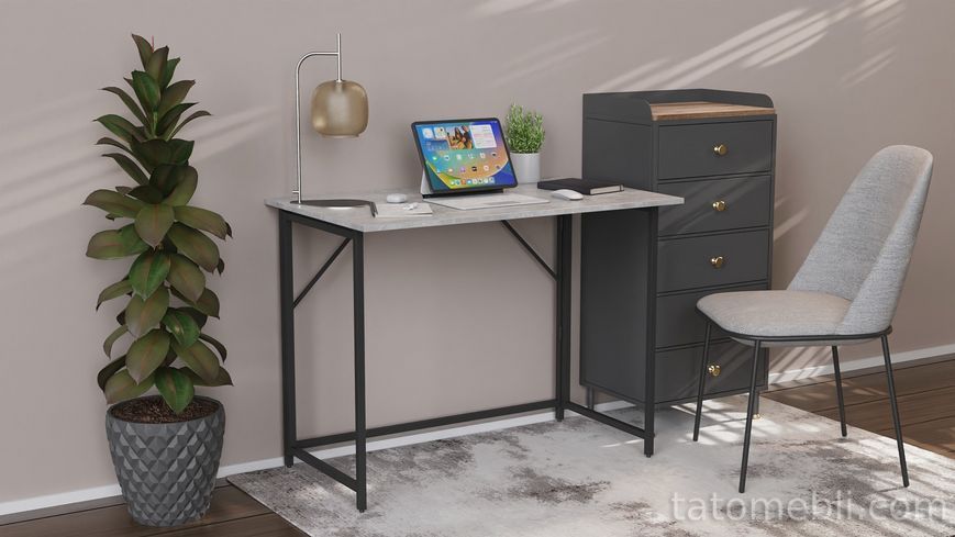 Стол раскладной Морис 900 Ferrum-decor 750x900x500 Черный металл ДСП Бетон 16 мм (FRD-107317) FRD-107317 фото