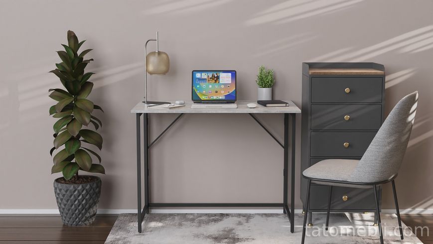 Стол раскладной Морис 900 Ferrum-decor 750x900x500 Черный металл ДСП Бетон 16 мм (FRD-107317) FRD-107317 фото