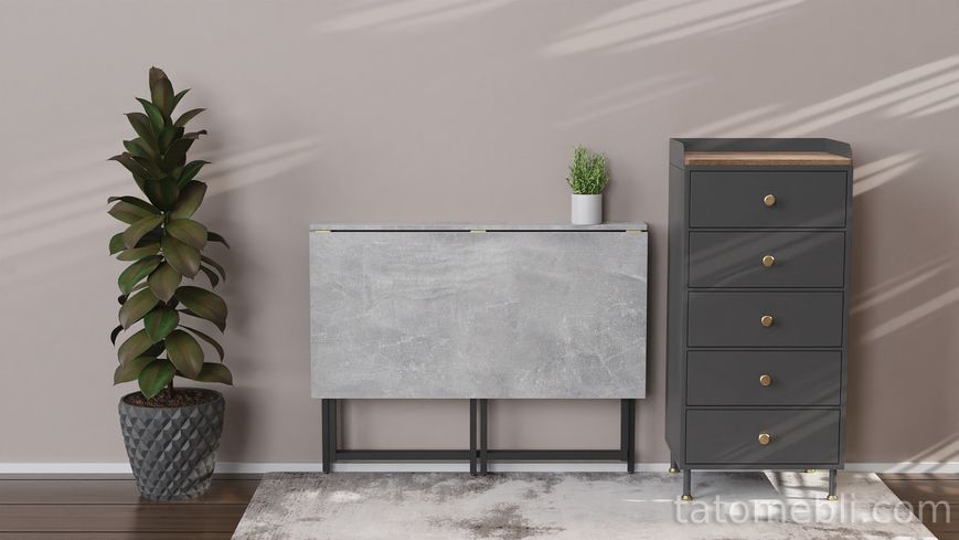 Стол раскладной Морис 900 Ferrum-decor 750x900x500 Черный металл ДСП Бетон 16 мм (FRD-107317) FRD-107317 фото