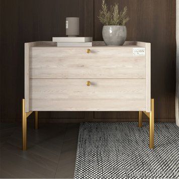 Тумба приліжкова LION Wood з двома шухлядами Самоа Димчастий (золоті ножки) (LION-041344) LION-041344 фото