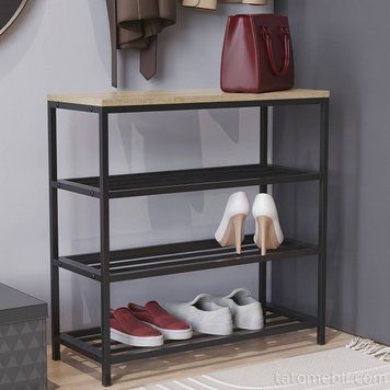 Полиця для взуття Слайм 3 Ferrum-decor 635x630x260 Чорний метал ДСП Дуб Сонома 16 мм (FRD-105158) FRD-105158 фото