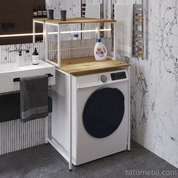 Стелаж-полиця Бафрум 402 Ferrum-decor для пральної машини 133,5x70,5x60,5 Білий метал ДСП Дуб Артизан 16 мм (FRD-107371) FRD-107371 фото