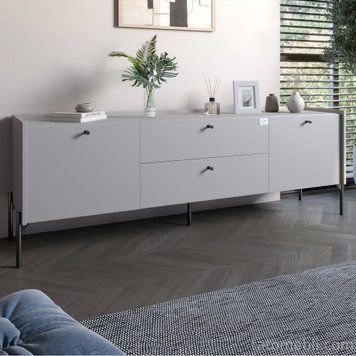 Тумба под телевизор с ящиками LION Wood с черными ножками 160х65х40 см Кашемир (LION-043131) LION-043131 фото