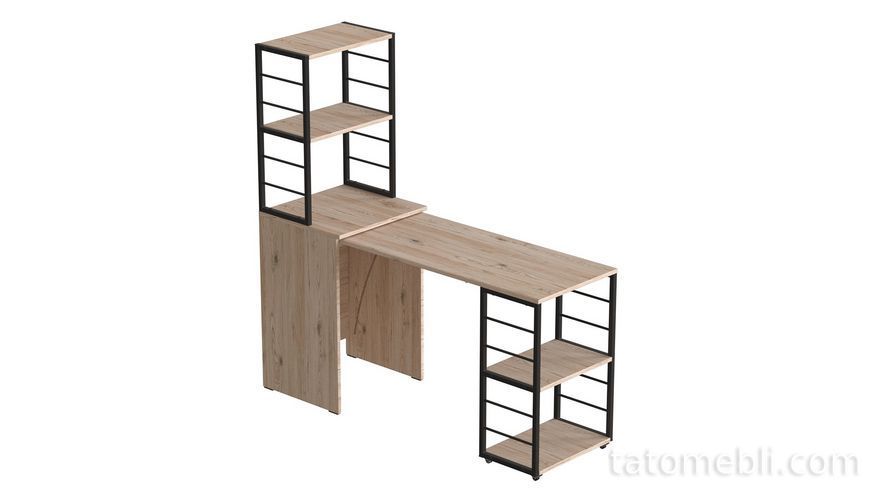 Стол-тумба трансформер Смарт 3/1 с этажеркой Ferrum-decor 1430x1450x500 Черный металл ДСП Дуб Сан-Марино 16 мм (FRD-105110) FRD-105110 фото