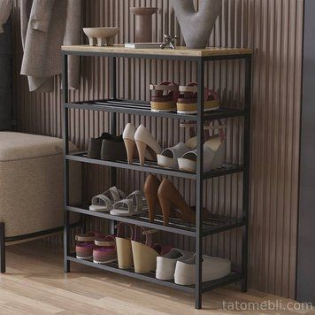 Полиця для взуття Слайм 4 Ferrum-decor 820x630x260 Чорний метал ДСП Дуб Сонома 16 мм (FRD-105162) FRD-105162 фото