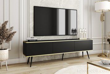 Тумба под телевизор Perfect Home Оро/Oro 3-дверная с черными ножками RTV175 Черный (PFH-091339) PFH-091339 фото