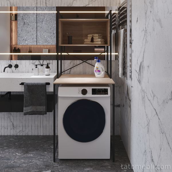 Стеллаж полка Бафрум 403 Ferrum-decor для стиральной машины 178x70,5x60,5 Черный металл ДСП Дуб Сонома 16 мм (FRD-107373) FRD-107373 фото