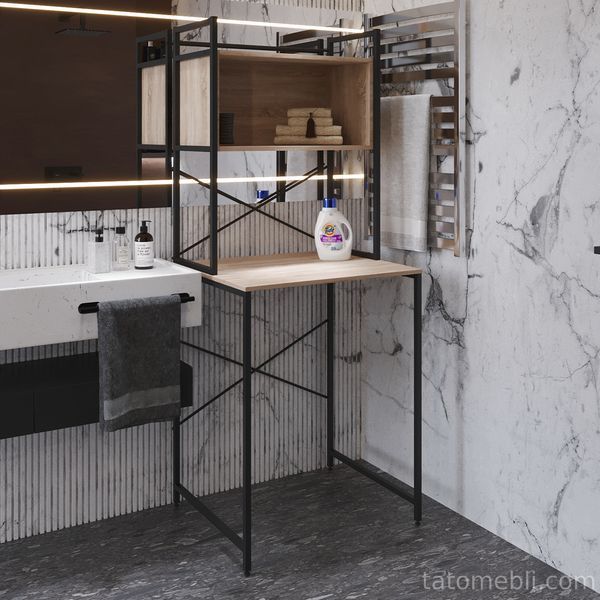 Стеллаж полка Бафрум 403 Ferrum-decor для стиральной машины 178x70,5x60,5 Черный металл ДСП Дуб Сонома 16 мм (FRD-107373) FRD-107373 фото