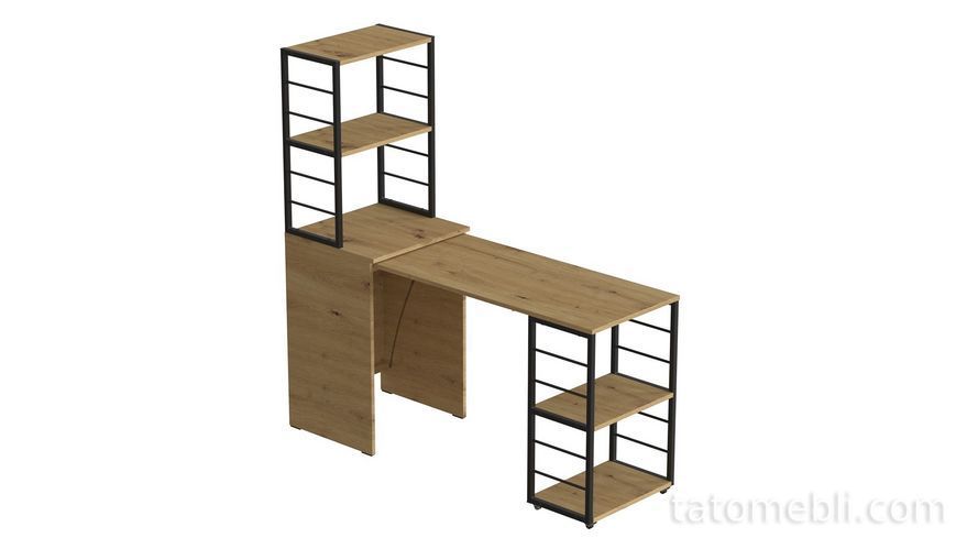 Стол-тумба трансформер Смарт 3/1 с этажеркой Ferrum-decor 1430x1450x500 Черный металл ДСП Дуб Артизан 16 мм (FRD-105114) FRD-105114 фото