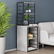 Стіл-тумба трансформер Смарт 3/1 з етажеркою Ferrum-decor 1430x1450x500 Чорний метал ДСП Бетон 16 мм (FRD-105115)