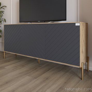 Тумба под телевизор с золотыми металлическими ножками LION Амарант 168x40x76,5 см Дуб Аппалачи/Графитовый (LION-043078) LION-043078 фото
