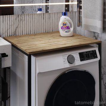 Стелаж-полиця Бафрум 401 Ferrum-decor для пральної машини 90x70,5x60,5 Чорний метал ДСП Дуб Евок Прибережний 16 мм (FRD-107574) FRD-107574 фото