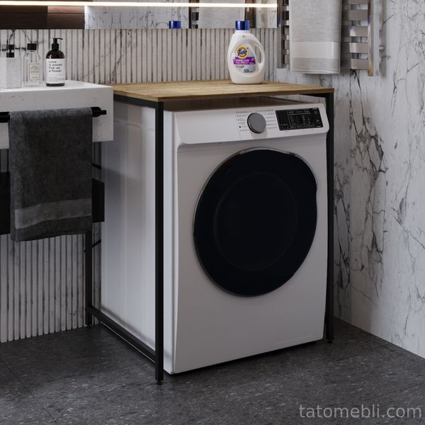 Стеллаж полка Бафрум 401 Ferrum-decor для стиральной машины 90x70,5x60,5 Черный металл ДСП Дуб Евок Прибрежный 16 мм (FRD-107574) FRD-107574 фото