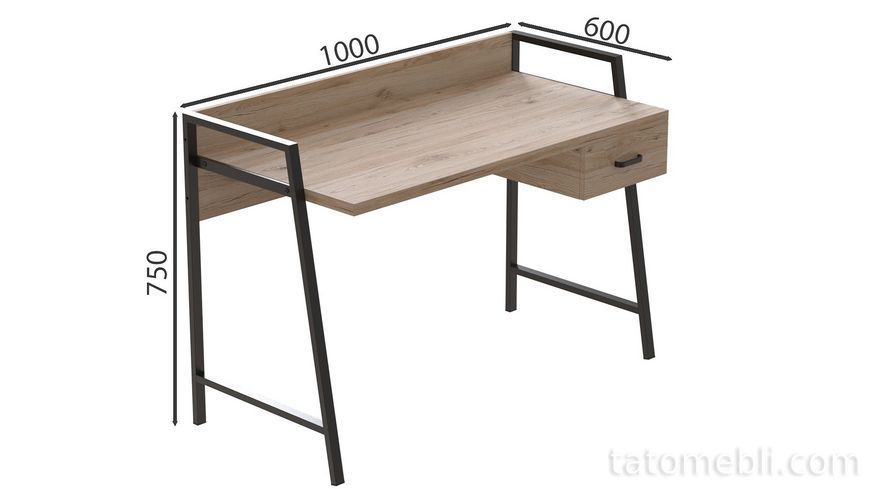 Письмовий стіл Ferrum-decor Комфорт 750x1000x600 Чорний метал ДСП Дуб Сан-Марино 32 мм (FRD-103423) FRD-103423 фото
