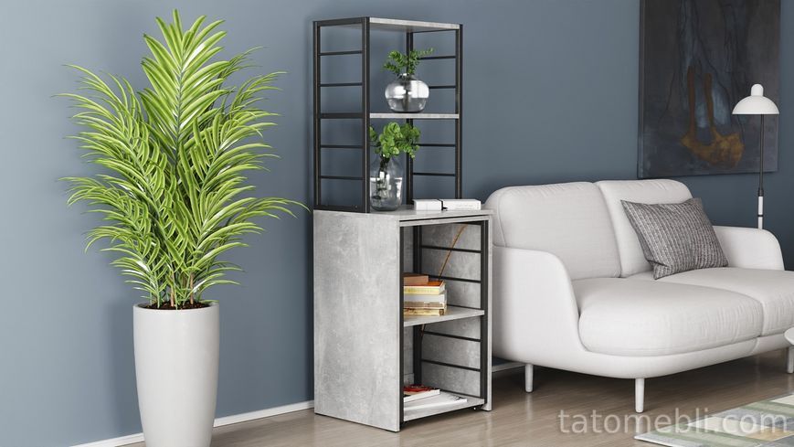 Стіл-тумба трансформер Смарт 3/1 з етажеркою Ferrum-decor 1430x1450x500 Чорний метал ДСП Бетон 16 мм (FRD-105115) FRD-105115 фото