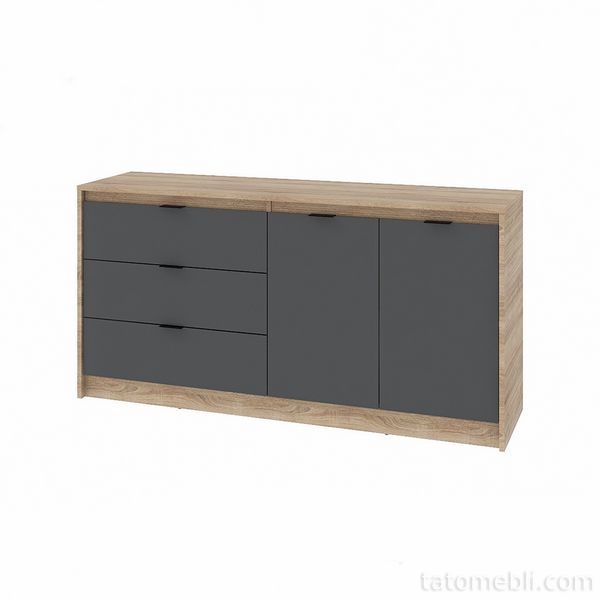 Большой комод с дверями и 3-мя ящиками Эверест Сити-1500 150,2х38х74,6 Дуб сонома/Графит (DTM-071101) DTM-071101 фото