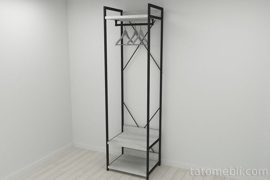Шафа Гардероб Уні секція 1 серії Конект Ferrum-decor 220x60x50 см Чорний метал ДСП Бетон 32 мм (FRD-106874) FRD-106874 фото