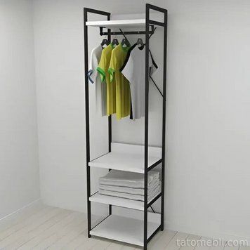 Шафа Гардероб Уні секція 3 серії Конект Ferrum-decor 220x60x50см Чорний метал ДСП Білий 32 мм (FRD-104523) FRD-104523 фото