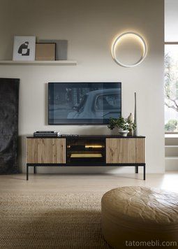 Тумба під ТВ з підсвіткою Perfect Home Сенто / Sento RTV154 3-дверна Чорний/дуб вотан (PFH-091485) PFH-091485 фото