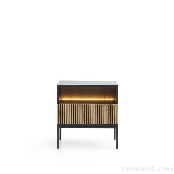 Тумба прикроватная с подсветкой Perfect Home Сенто / Sento S54 с 1 ящиком Черный/дуб один (PFH-091484) PFH-091484 фото