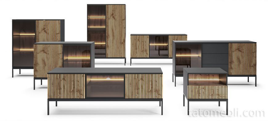 Тумба прикроватная с подсветкой Perfect Home Сенто / Sento S54 с 1 ящиком Черный/дуб один (PFH-091484) PFH-091484 фото