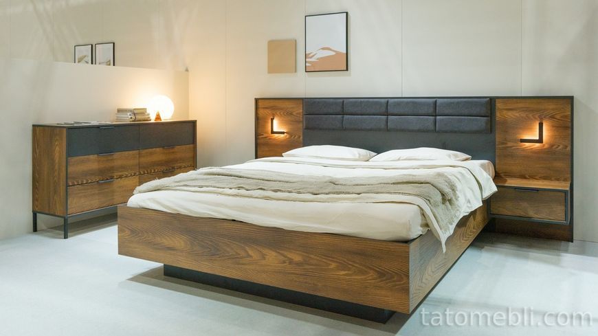 Тумбы прикроватные 2 шт. с подсветкой Perfect Home Милтон / Milton с 2 ящиками 1S/49 Каштан/антрацит (PFH-091082) PFH-091082 фото