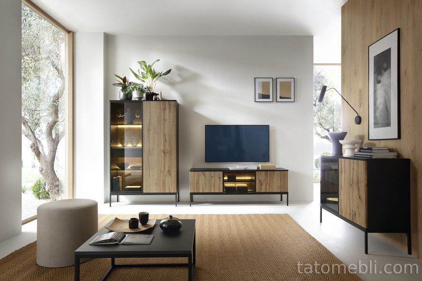 Тумба прикроватная с подсветкой Perfect Home Сенто / Sento S54 с 1 ящиком Черный/дуб один (PFH-091484) PFH-091484 фото