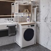Стеллаж полка Бафрум 403 Ferrum-decor для стиральной машины 178x70,5x60,5 Белый металл ДСП Дуб Сан-Марино 16 мм (FRD-107379) FRD-107379 фото 1