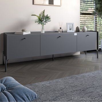 Тумба під телевізор на 3 шухляди LION Wood з чорними ніжками 160х65х40 см Антрацит (LION-043092) LION-043092 фото