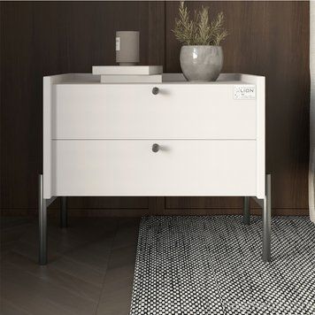 Тумба приліжкова LION Wood з двома шухлядами Німфея Альба (білий) (чорні ножки) (LION-041358) ТОП LION-041358 фото