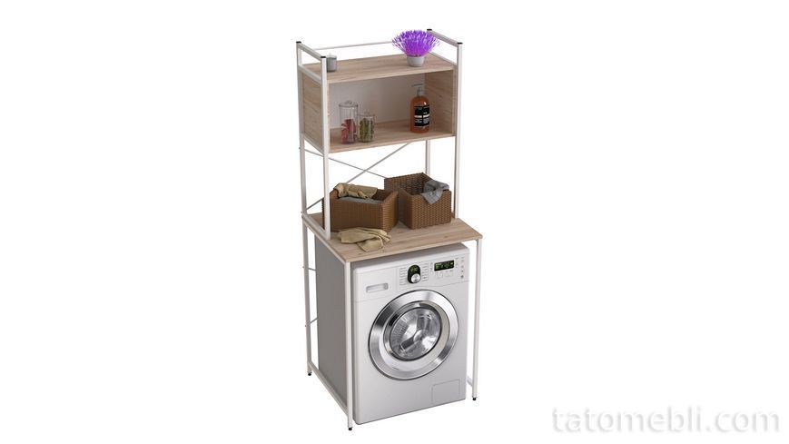 Стеллаж полка Бафрум 403 Ferrum-decor для стиральной машины 178x70,5x60,5 Белый металл ДСП Дуб Сан-Марино 16 мм (FRD-107379) FRD-107379 фото