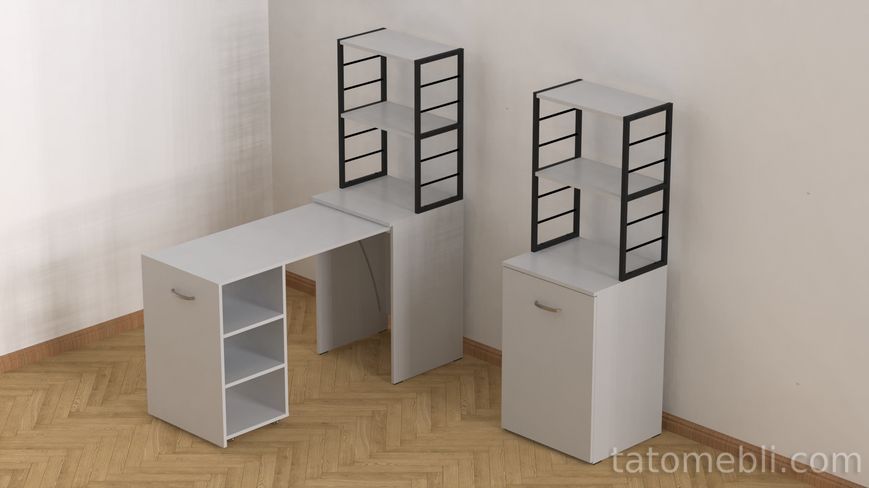 Стіл-тумба трансформер Смарт 4/1 з етажеркою Ferrum-decor 1430x1450x500 Чорний метал ДСП Біле 16 мм (FRD-105123) FRD-105123 фото