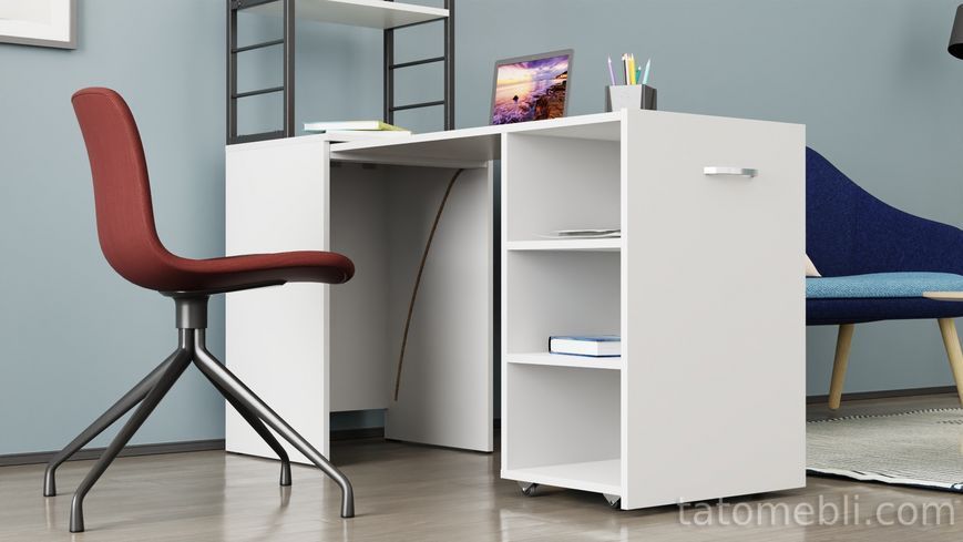Стіл-тумба трансформер Смарт 4/1 з етажеркою Ferrum-decor 1430x1450x500 Чорний метал ДСП Біле 16 мм (FRD-105123) FRD-105123 фото