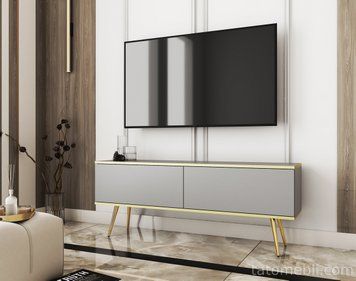 Тумба під телевізор Perfect Home Оро / Oro 2-дверна з золотими ніжками RTV135 Сірий (PFH-091315) PFH-091315 фото