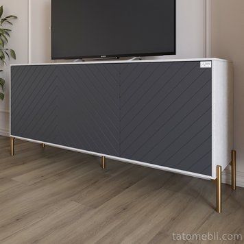 Тумба під телевізор із золотими металевими ніжками LION Амарант 168x40x76,5 см Бетон Style/Графітовий (LION-043088) LION-043088 фото