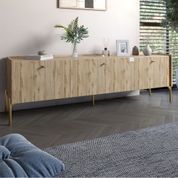 Тумба під телевізор на 3 шухляди LION Wood з золотими ніжками 160х65х40 см Дуб Аппалачі (LION-042991) LION-042991 фото 1