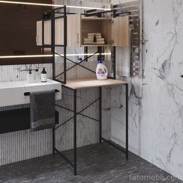 Стелаж-полиця Бафрум 404 Ferrum-decor для пральної машини 178x70,5x60,5 Чорний метал ДСП Дуб Сонома 16 мм (FRD-107383) FRD-107383 фото
