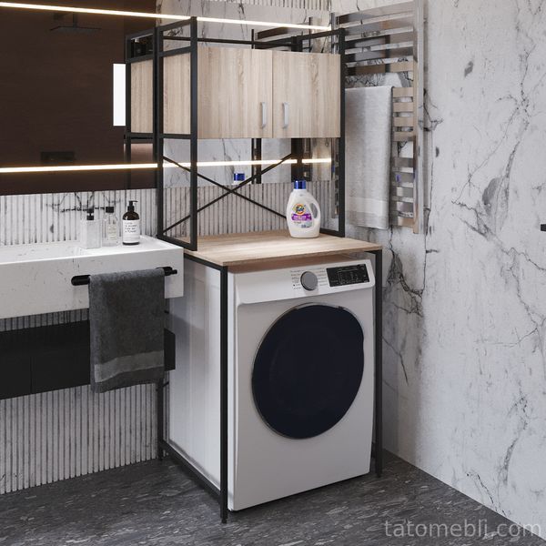 Стеллаж полка Бафрум 404 Ferrum-decor для стиральной машины 178x70,5x60,5 Черный металл ДСП Дуб Сонома 16 мм (FRD-107383) FRD-107383 фото