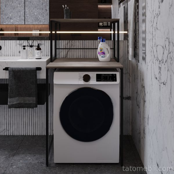Стелаж-полиця Бафрум 402 Ferrum-decor для пральної машини 133,5x70,5x60,5 Чорний метал ДСП Дуб Кремона Канолло 16 мм (FRD-107583) FRD-107583 фото