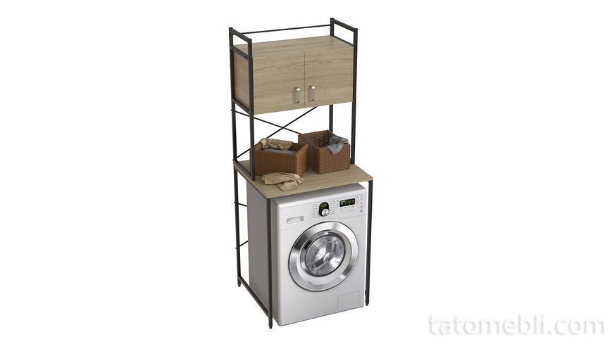 Стеллаж полка Бафрум 404 Ferrum-decor для стиральной машины 178x70,5x60,5 Черный металл ДСП Дуб Сонома 16 мм (FRD-107383) FRD-107383 фото