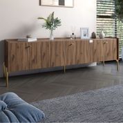 Тумба під телевізор на 3 шухляди LION Wood з золотими ніжками 160х65х40 см Дуб Ліворно (LION-042993) LION-042993 фото 1