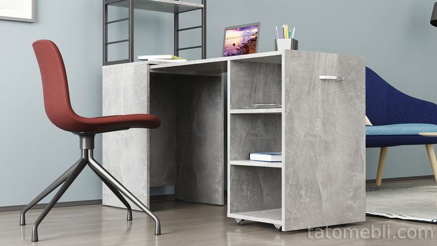 Стол-тумба трансформер Смарт 4/1 с этажеркой Ferrum-decor 1430x1450x500 Черный металл ДСП Бетон 16 мм (FRD-105129) FRD-105129 фото