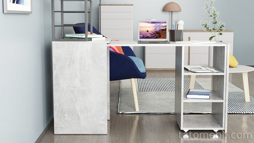 Стол-тумба трансформер Смарт 4/1 с этажеркой Ferrum-decor 1430x1450x500 Черный металл ДСП Бетон 16 мм (FRD-105129) FRD-105129 фото